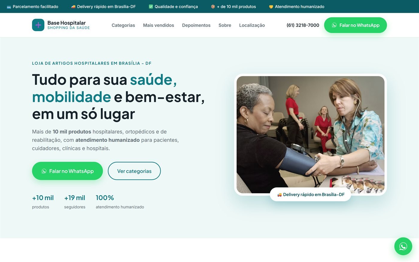 Site da Base Hospitalar, loja de artigos hospitalares e ortopédicos em Brasília